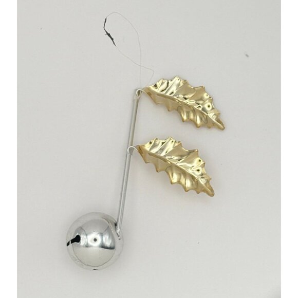 Dept 56 Music Note Bell Christmas Tree Ornament Silver Gold Tone Holly Leaf - Picture 6 of 6
